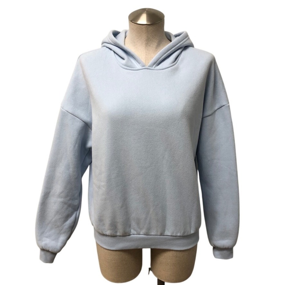 Edikted Hoodie Womens XS Light Blue Bow Graphic Drop Shoulder Fleece Pullover